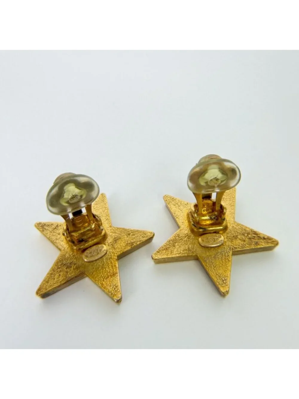Chanel CC Logo Star Earrings Plated Turquoise Blue Gold Vintage